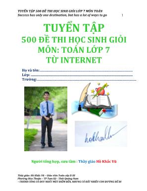 Tuyển tập 500 đề thi học sinh giỏi môn Toán Lớp 7 từ Internet - Hồ Khắc Vũ